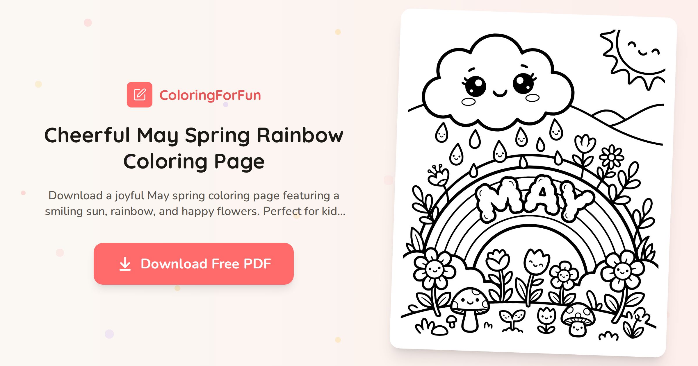 Cheerful May Spring Rainbow Coloring Page | ColoringForFun