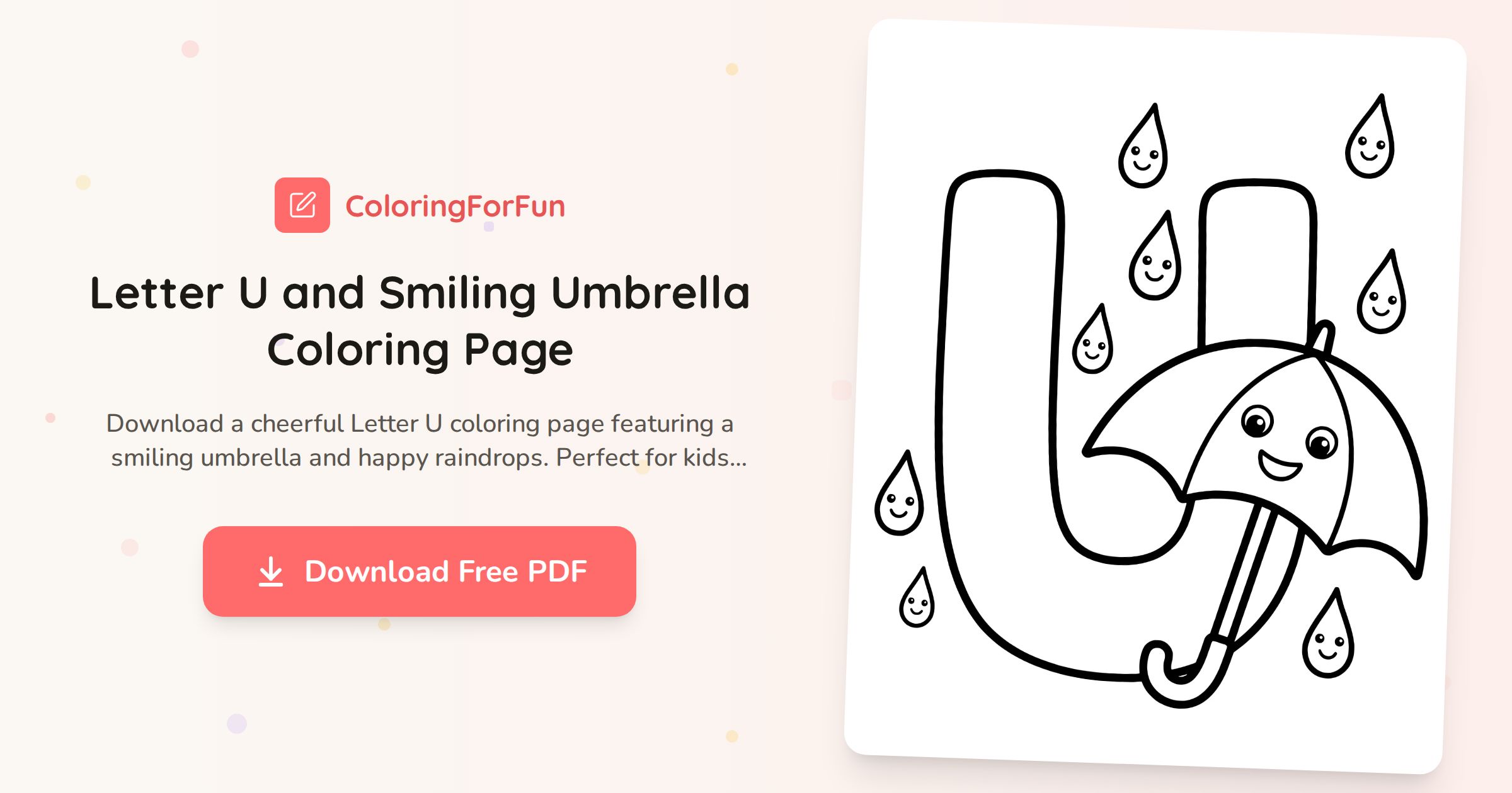 Letter U and Smiling Umbrella Coloring Page | ColoringForFun