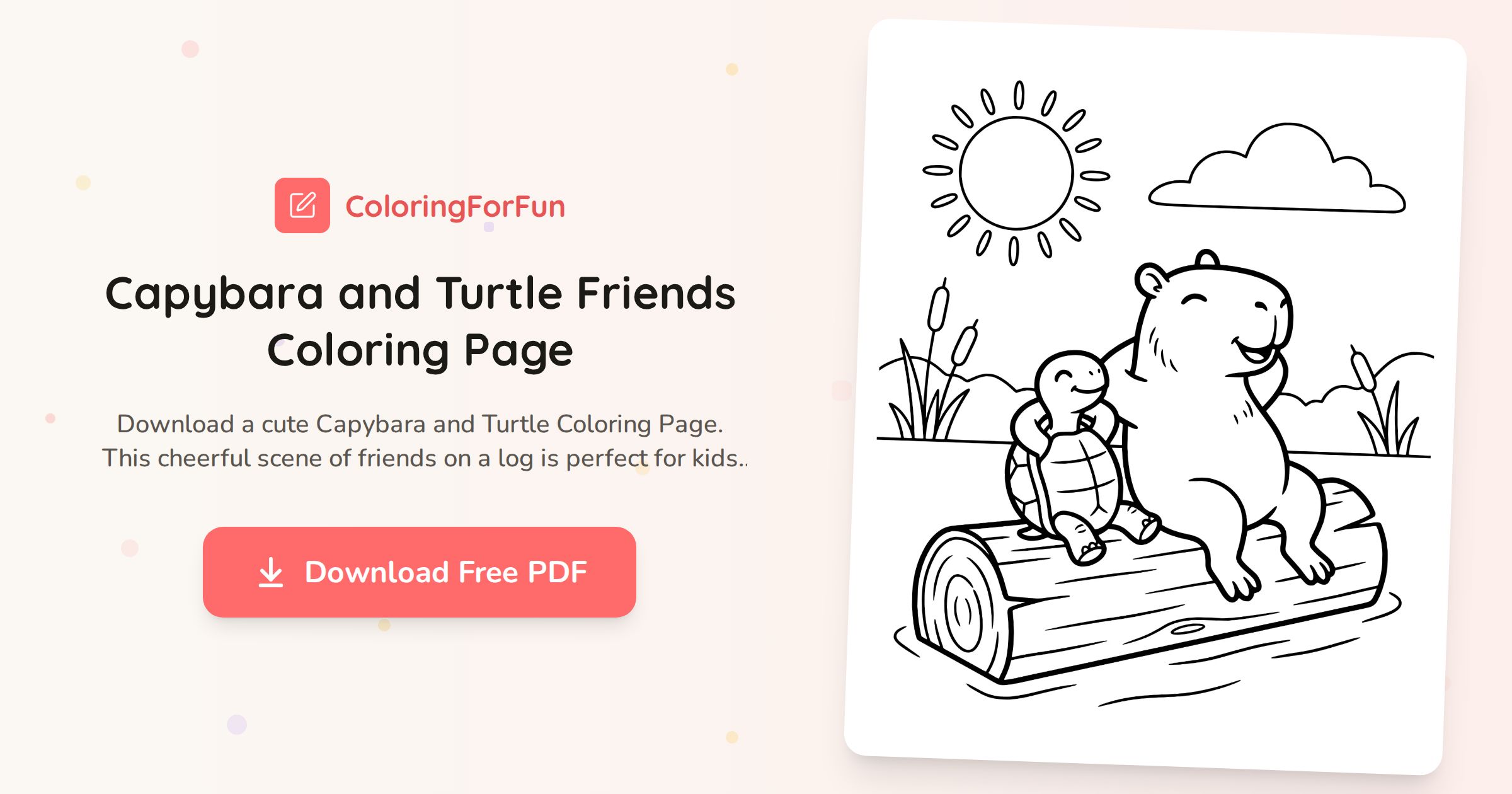 Capybara and Turtle Friends Coloring Page | ColoringForFun