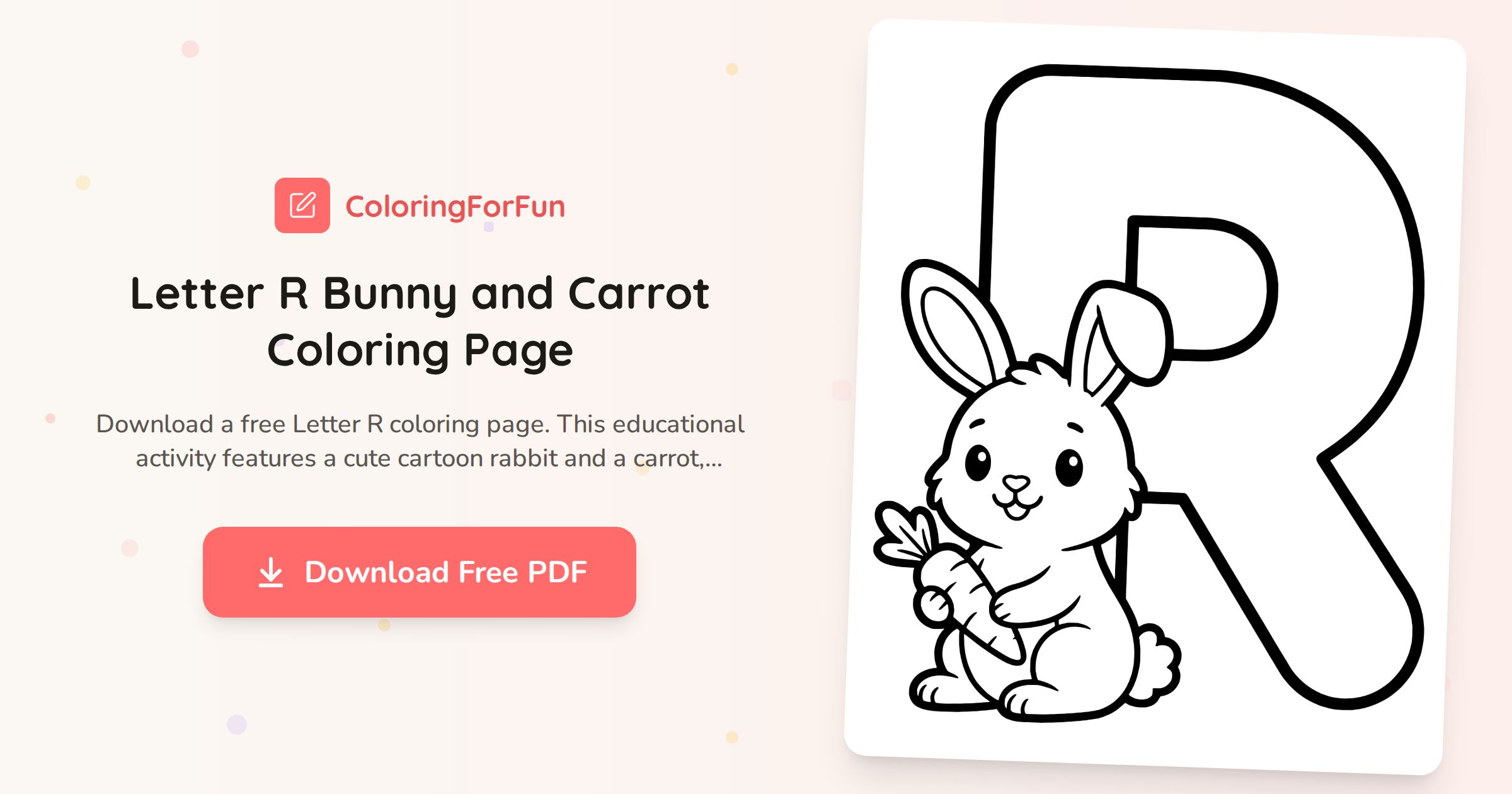Letter R Bunny and Carrot Coloring Page | ColoringForFun