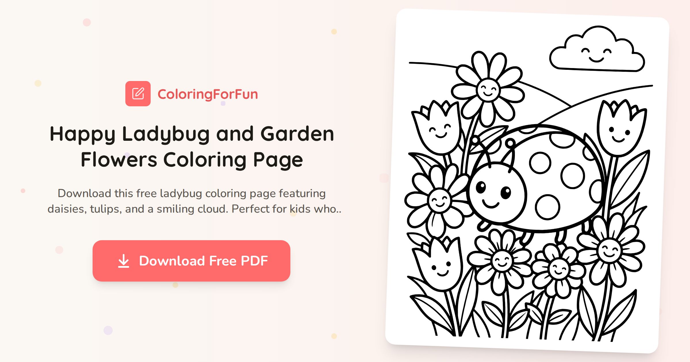 Happy Ladybug and Garden Flowers Coloring Page | ColoringForFun