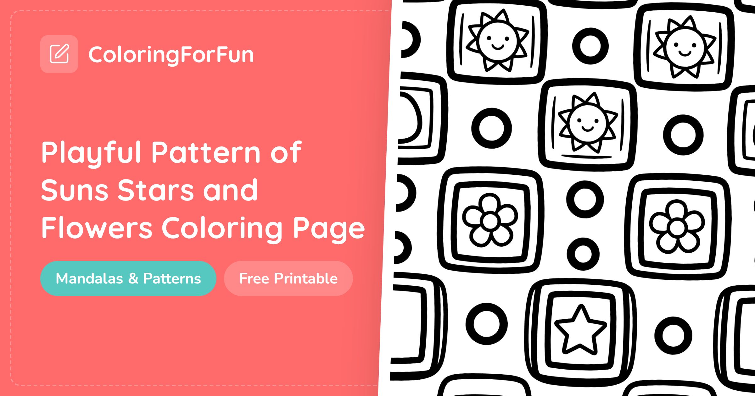 Smiling Sun and Flower Pattern Coloring Page | ColoringForFun