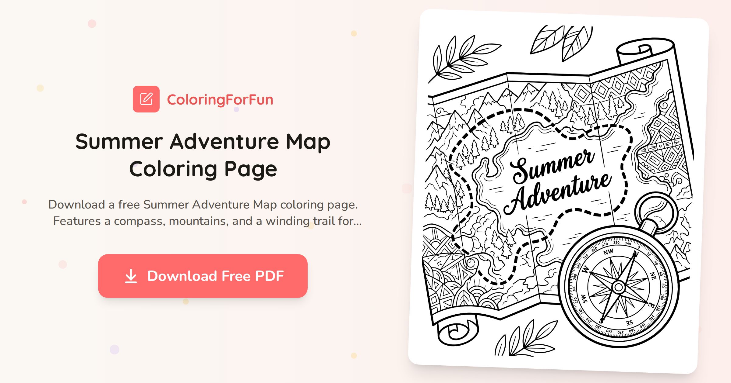 Summer Adventure Map Coloring Page | ColoringForFun