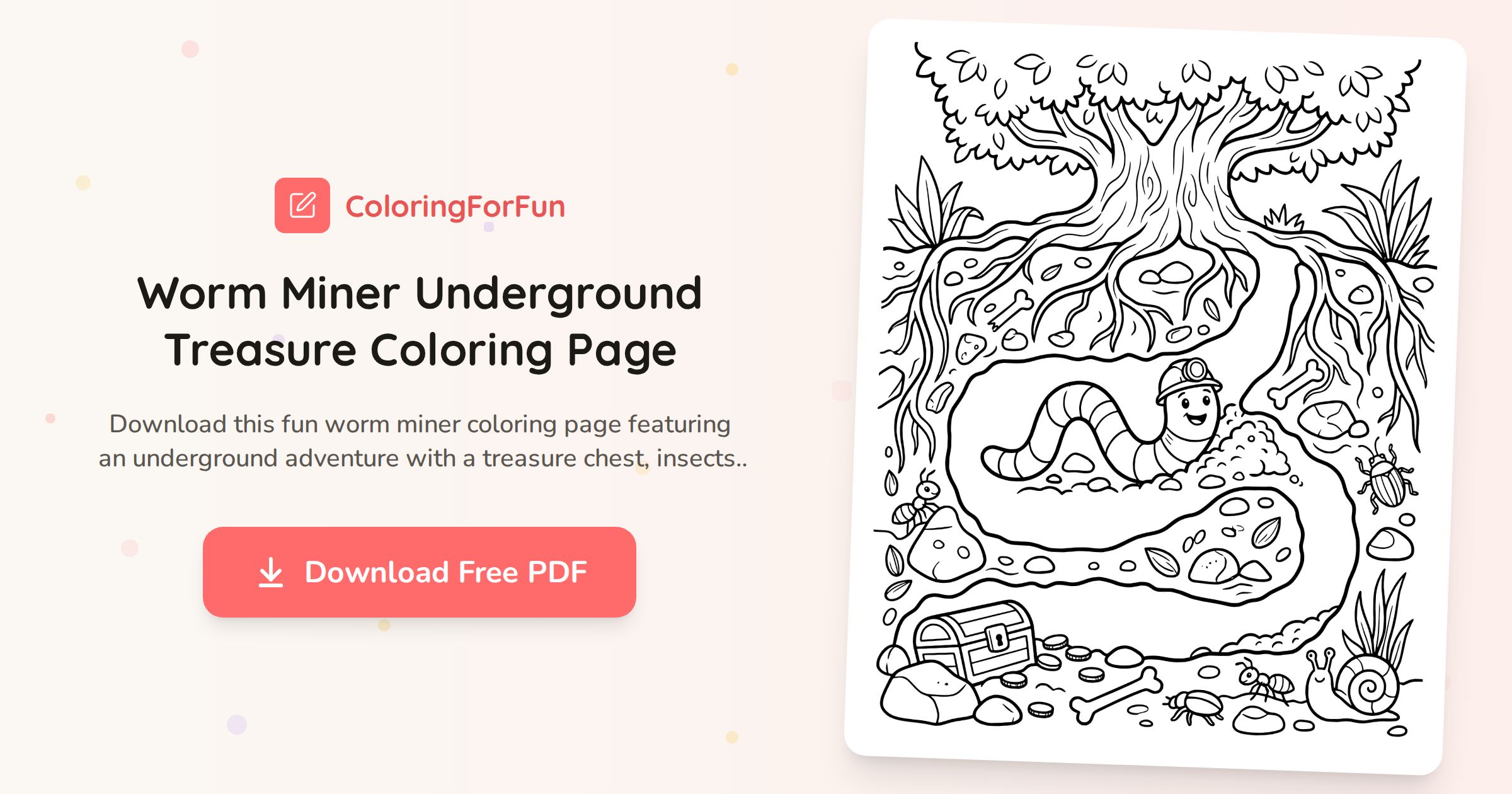Underground Color Pages Worm Miner Underground Treasure Coloring Page | ColoringForFun