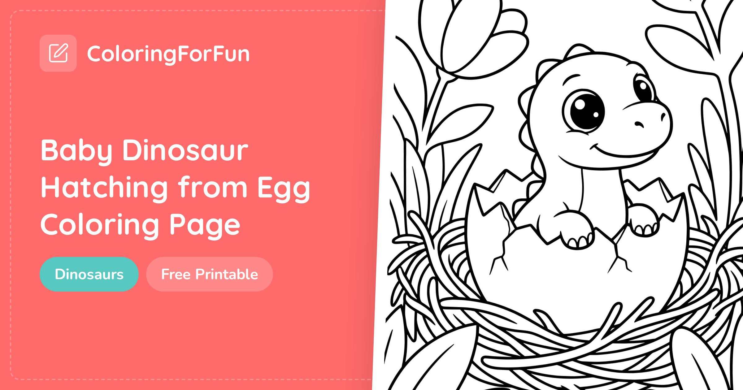 Baby Dinosaur Hatching from Egg Coloring Page | ColoringForFun