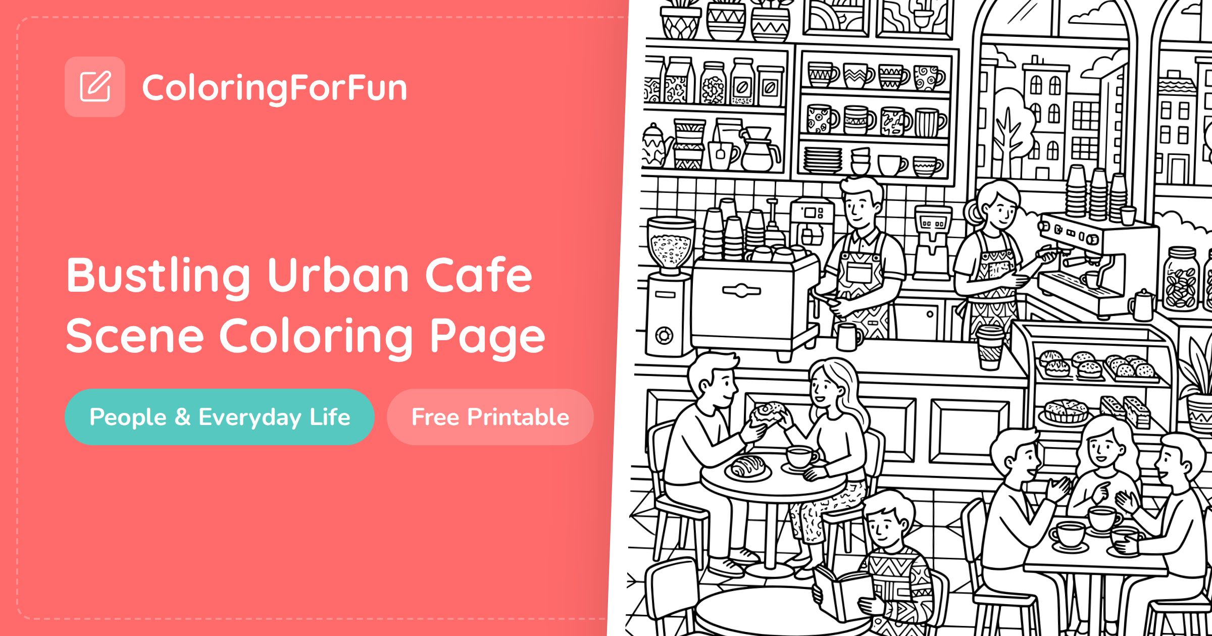 Cozy Coffee Shop Coloring Page for Kids | ColoringForFun
