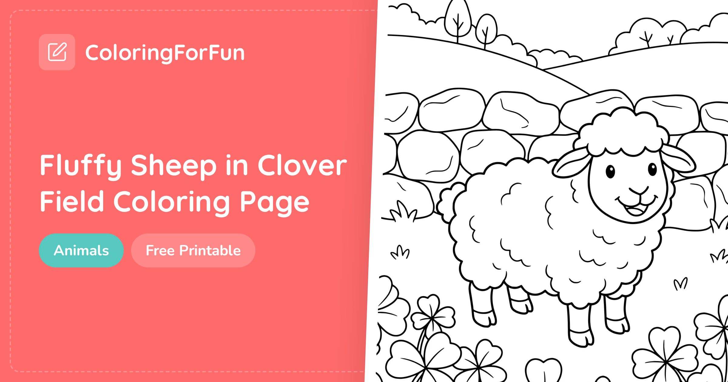 Fluffy Sheep and Clover Field Coloring Page | ColoringForFun