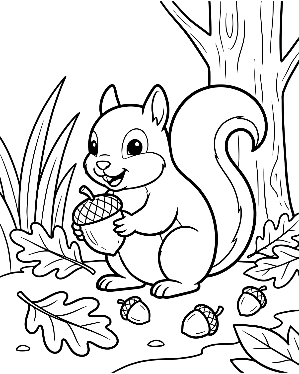 Busy Forest Squirrel with Acorn coloring page