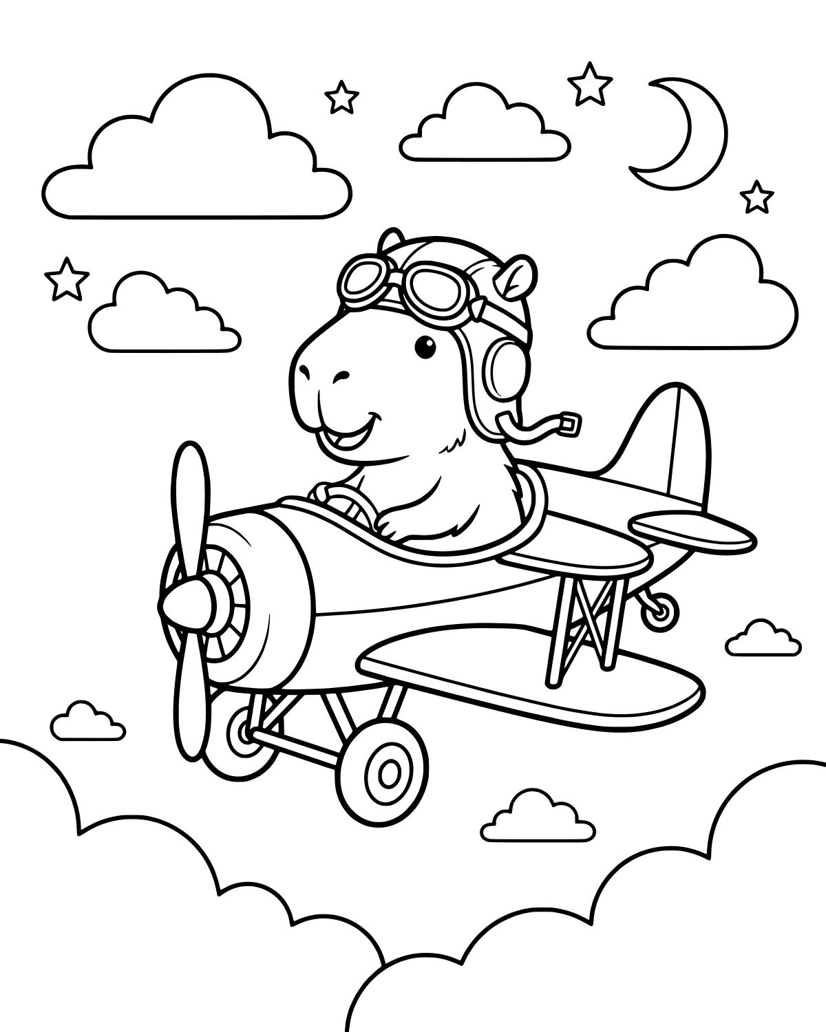 Capybara Pilot Airplane Coloring Page coloring page