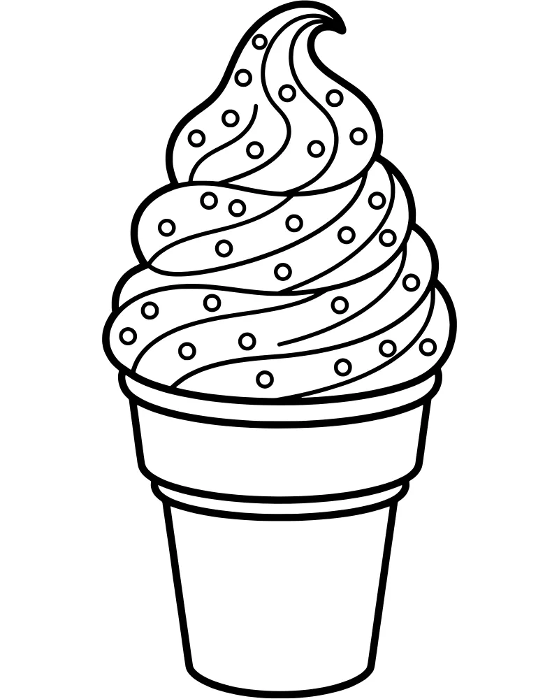 Cartoon ice cream cone with tall swirls and many small sprinkles on top