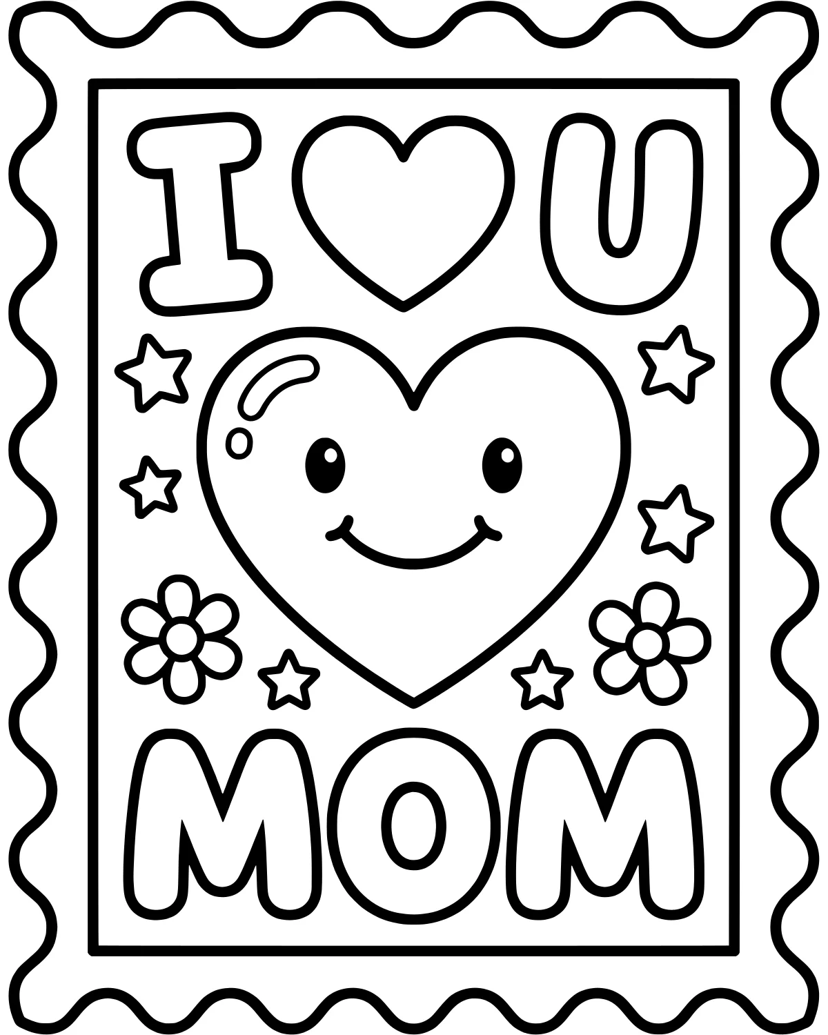 I Love Mom Postage Stamp Coloring Page coloring page