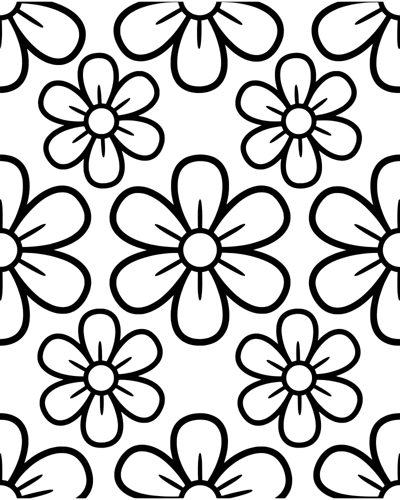 A repeating pattern of cartoon flowers with rounded petals and circular centers in a grid layout.