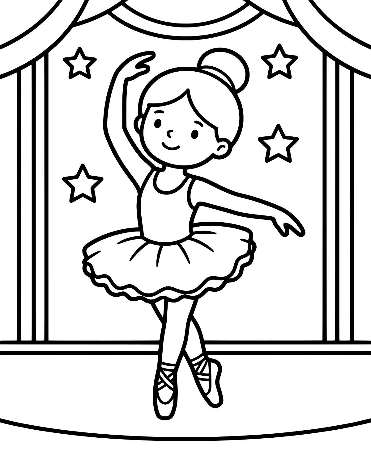Little Ballerina on Stage Coloring Page coloring page